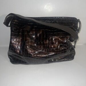 BRIGHTON Shoulder Bag Purse Bronze CHER Patent Leather Croc Embossed